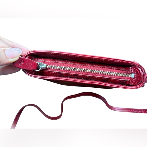 Monsac Original vintage Leather Handbag scarlet red 7” x 5” - Picture 2 of 12